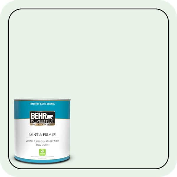 BEHR PREMIUM PLUS 1 qt. #470C-1 Mint Fizz Satin Enamel Low Odor Interior Paint & Primer