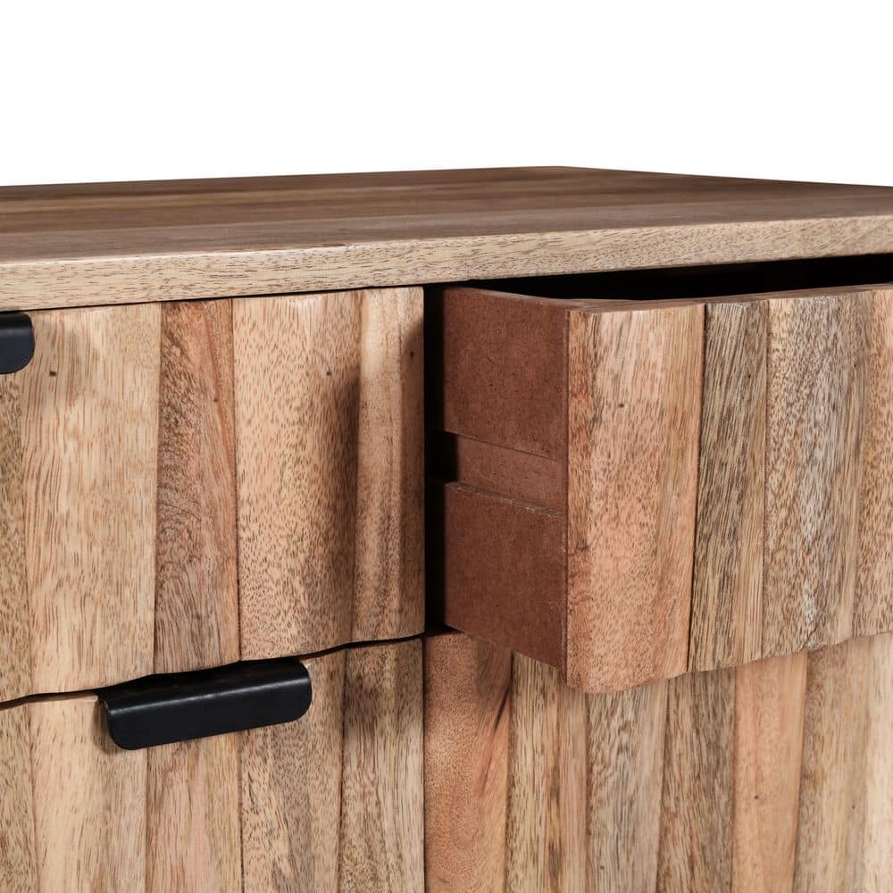 Natural Mango Wood Cabinet with Black Hardware and Drawers