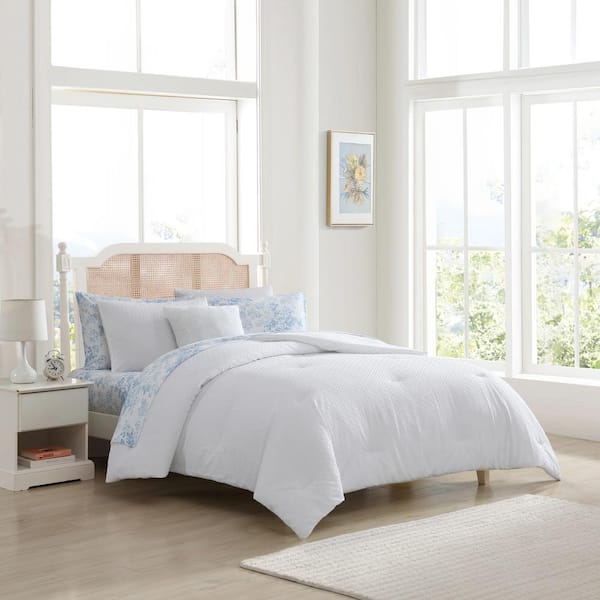 Laura Ashley Margaret 8-Piece White Microfiber Full Bed in A Bag