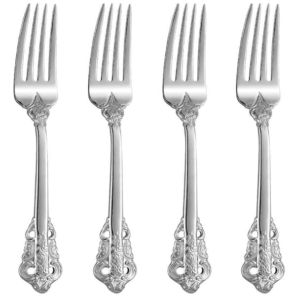 Luxury 4-Piece Dinner Fork Set with Elegant Baroque Pattern, 18/10 Stainless Steel, 8 Inches, Mirror Polished