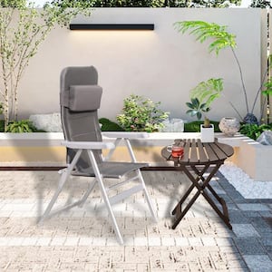 Aluminum Alloy Adjustable Back Outdoor Lounge Chair with Gray Cushion (1-Pack)