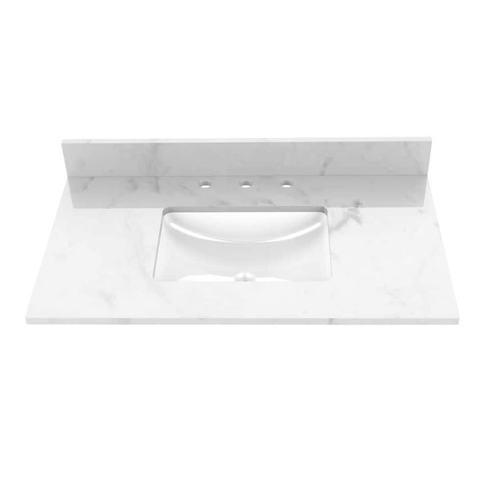 Winette 37 in. W x 22 in. D Engineered Stone Composite Vanity Top in Carrara White with White Rectangular Single Sink -  WVTLW37