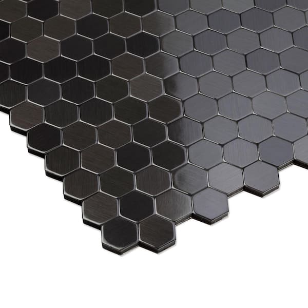 SpeedTiles Hexagonia SB Black Stainless 11.46 in. x 11.89 in. x 5mm Metal Peel & Stick Wall Mosaic Tile (5.68 Sq. ft./Case)