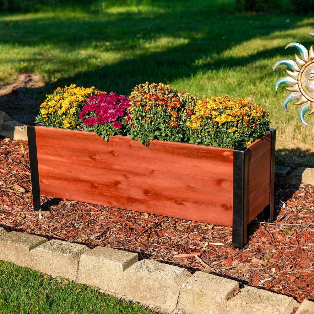 Acacia Wood Rectangular Raised Garden Bed Planter Box with Steel Frame