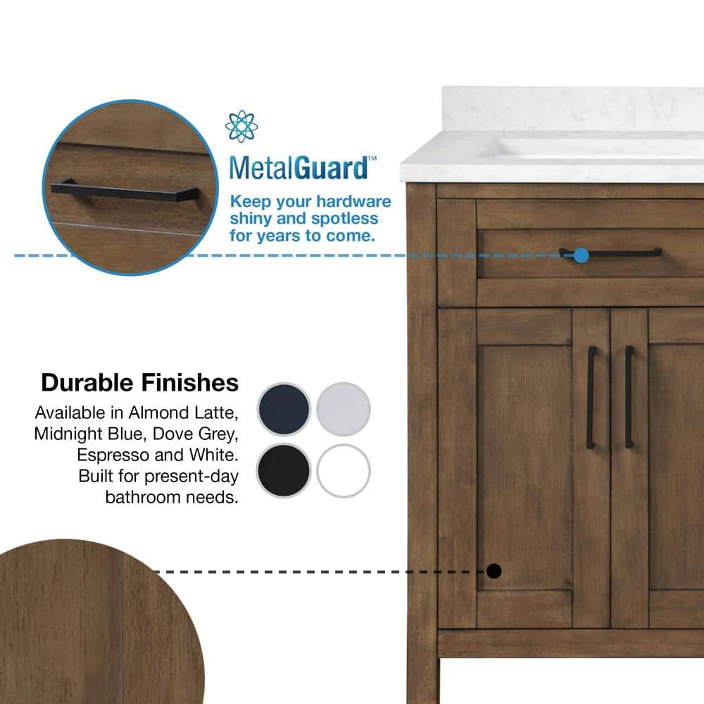 Espresso Double Sink Vanity with White Marble Top and Mirrors