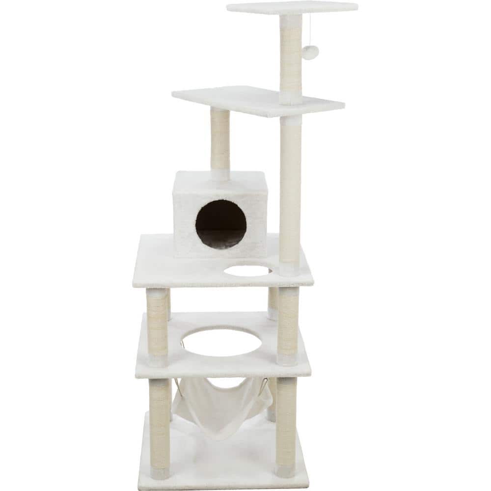 Cream Plush 4-Level Cat Tree with Sisal Scratching Posts