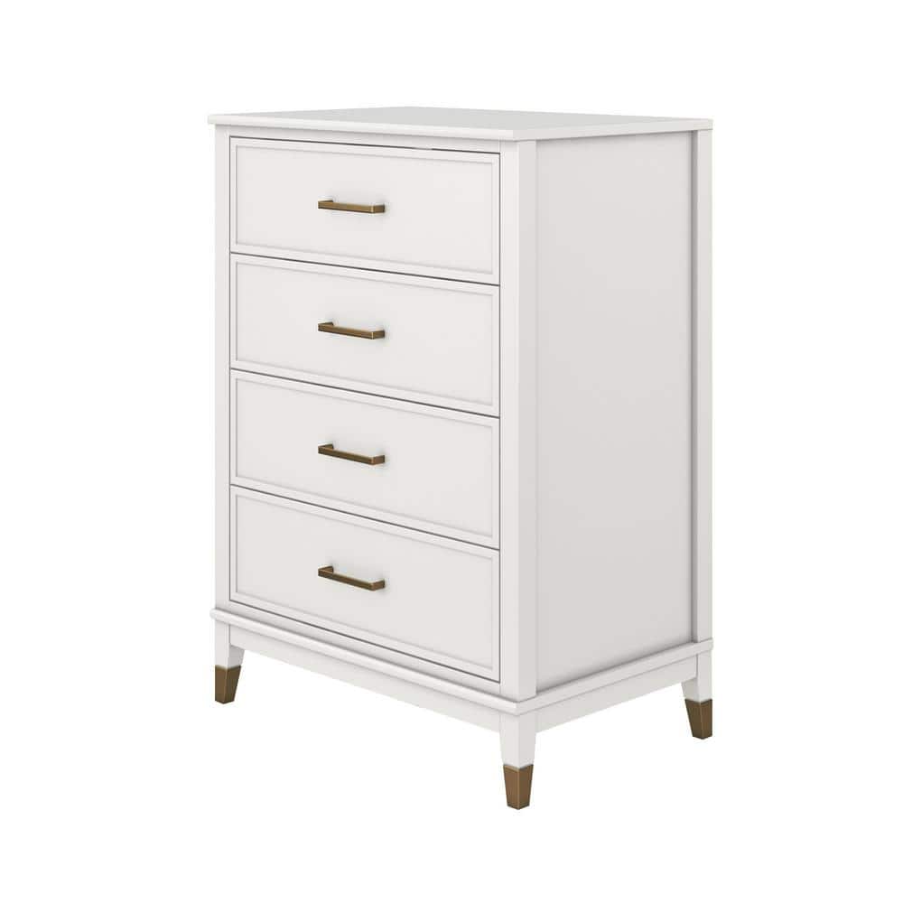 White and Gold 4-Drawer Dresser with Trendy Hardware