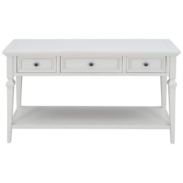 STICKON 50 in. White Standard Rectangle Wood Console Table with 3-Drawers and Shelf