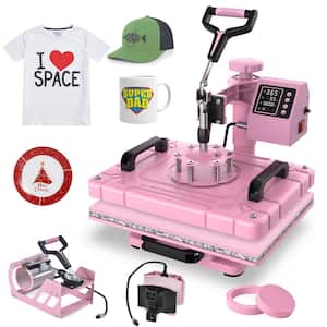 Saiose Upgraded 5 in 1 Pink T-Shirt Heat Press Machine 12x15 Inch, 360° Swing Away Digital Heat Transfer