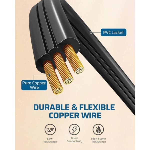 DEWENWILS 15ft. SPT-3, 16 Awg Grounded Flat Power Cable, Indoor