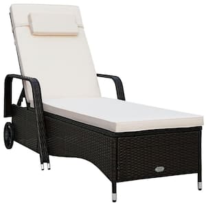79 in. L PE Wicker Patio Outdoor Chaise Lounge Sun Lounge with Beige Cushion and Wheels
