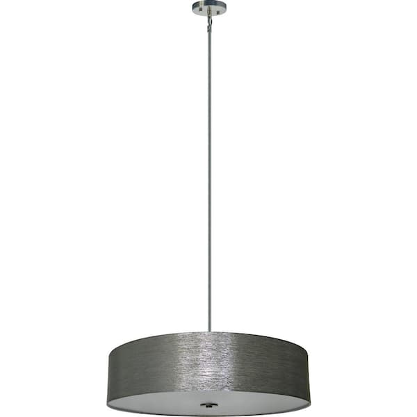Illumine 5-Light Satin Steel Chandelier with Starlight Weave Fabric Shade