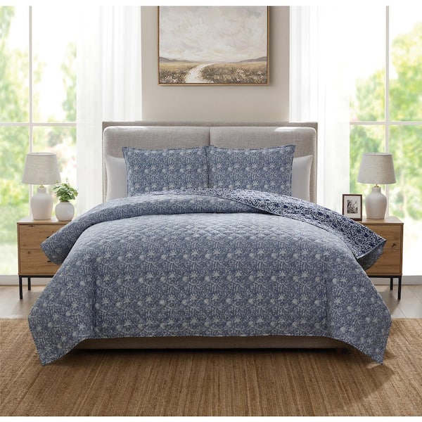 Tahna Blue 3-Piece Poly Cotton Gauze Quilt Set, King