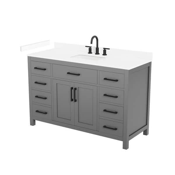 Beckett 54 in. Single Freestanding Dark Gray Bath Vanity with White Cultured Marble Top