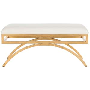 Moon Off-White/Gold Upholstered Entryway Bench