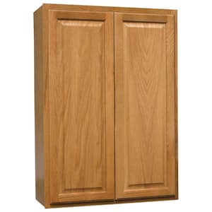 Hampton 30 in. W x 12 in. D x 42 in. H Assembled Wall Kitchen Cabinet in Medium Oak