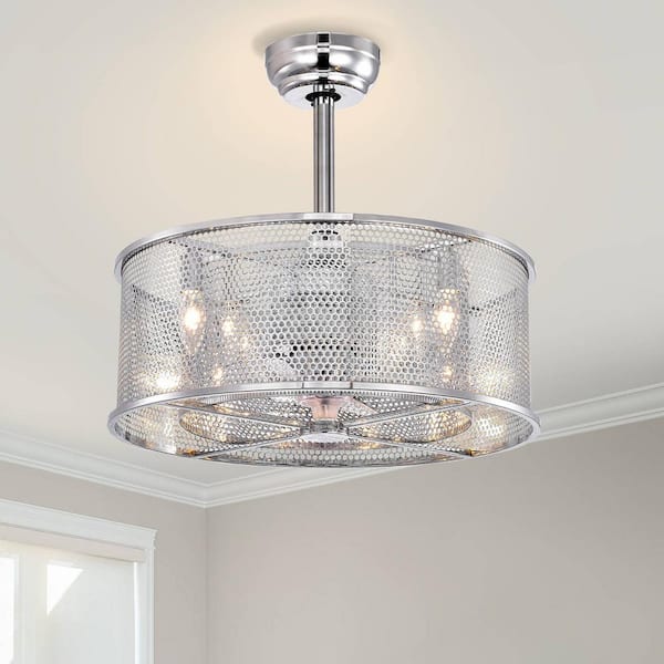Keazile 20 in. Indoor Chrome Cage Ceiling Fan with Remote Control and Reversible Motor