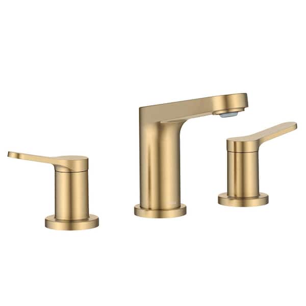 Indy 2-Handle 8 in. Widespread Bathroom Faucet in Spot-Free Brushed Brass with Pop Up Drain and Supply Lines