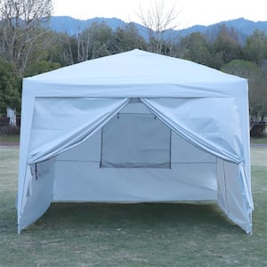 Outdoor 10 ft. x 10 ft. White Pop Up Gazebo Canopy Tent with Removable Sidewalls, Zipper, Mosquito Netting, Sand Bag