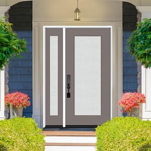 Legacy 53 in. x 80 in. Full Lite Rain Glass LHOS Primed Kindling Finish Fiberglass Prehung Front Door with 14 in. SL