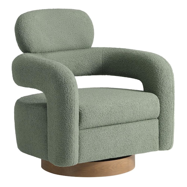 Bayville Modern 29 in. Wide Sherpa Fabric Barrel Accent Chair with 360° Swivel in Ice Green