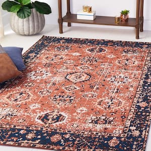 Easy Care Red/Navy 2 ft. x 3 ft. Machine Washable Border Medallion Geometric Area Rug
