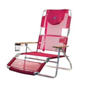 3-in-1 Lightweight Pink Aluminum Frame 5-Position Reclining Beach Chair
