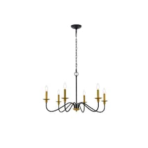 Timeless Home Roman 30 in. W x 18 in. H 6-Light Brass and Black Pendant