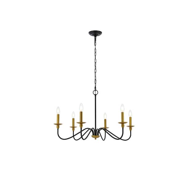 Unbranded Timeless Home Roman 30 in. W x 18 in. H 6-Light Brass and Black Pendant