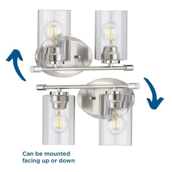Riley Collection 2-Light Brushed Nickel Clear Glass Modern Bath Vanity Light