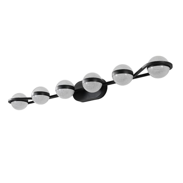 Modern 43.3 in. 6-Light LED Bathroom Vanity Light, Clear Glass, Black