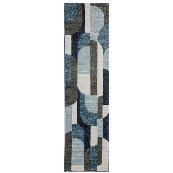 AVERLEY HOME Saturn Blue 2 ft. x 8 ft. Geometric Art-Deco Polypropylene-Nylon Blend Indoor Runner Area Rug