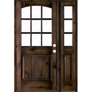 46 in. x 80 in. Knotty Alder Left-Hand/Inswing 9-Lite Clear Glass Black Stain Wood Prehung Front Door/Right Sidelite