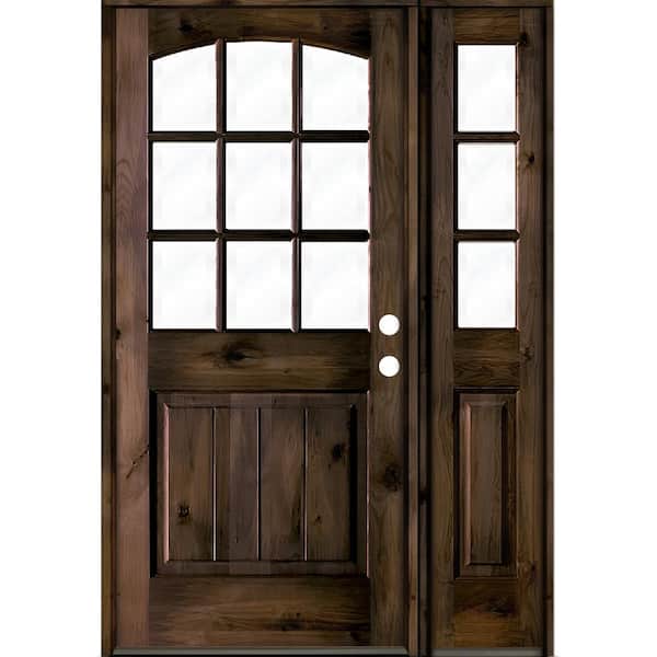 Krosswood Doors 50 in. x 80 in. Knotty Alder Left-Hand/Inswing 9-Lite Clear Glass Black Stain Wood Prehung Front Door/Right Sidelite