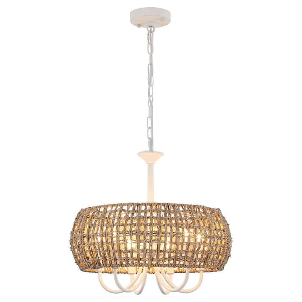 LWYTJO 6-Light Distressed White Bohemian Chandelier Sloped Ceiling Adaptable Pendant Light for Kitchen Island Foyer