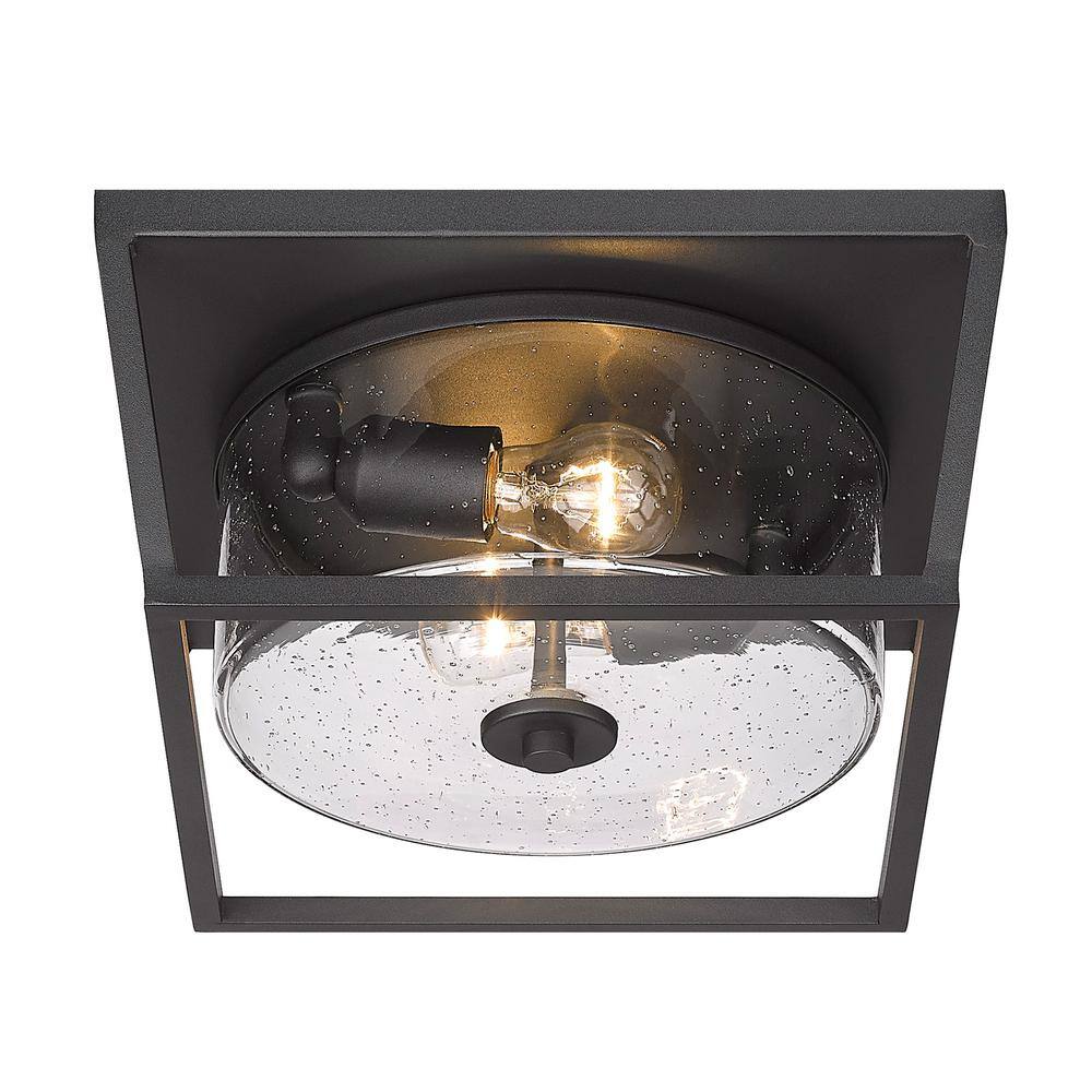 Mercer Matte Black and Glass Outdoor Flush Mount Light
