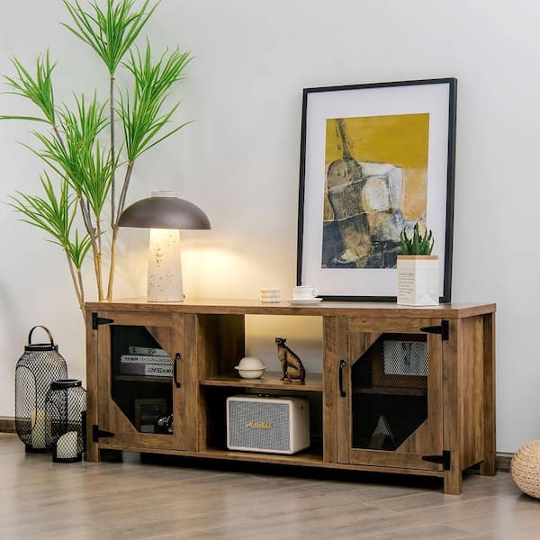 58 in. Brown TV Stand Entertainment Media Center for TVs up to 65 in. w/Steel Mesh Doors