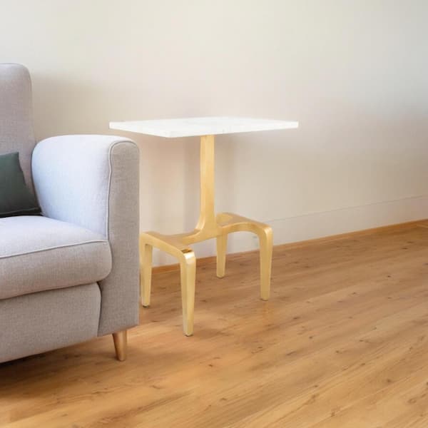HomeRoots 18 in. White Rectangle Marble End Table