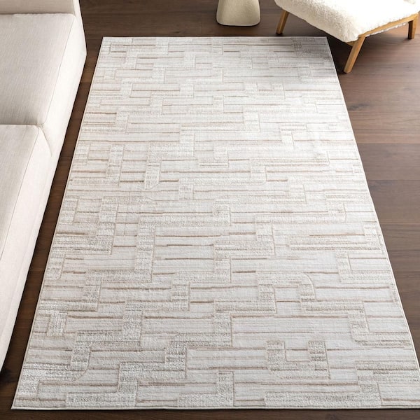 Cailin Modern Geometric Machine Washable Area Ivory 3 ft. x 12 ft. Indoor Runner Rug