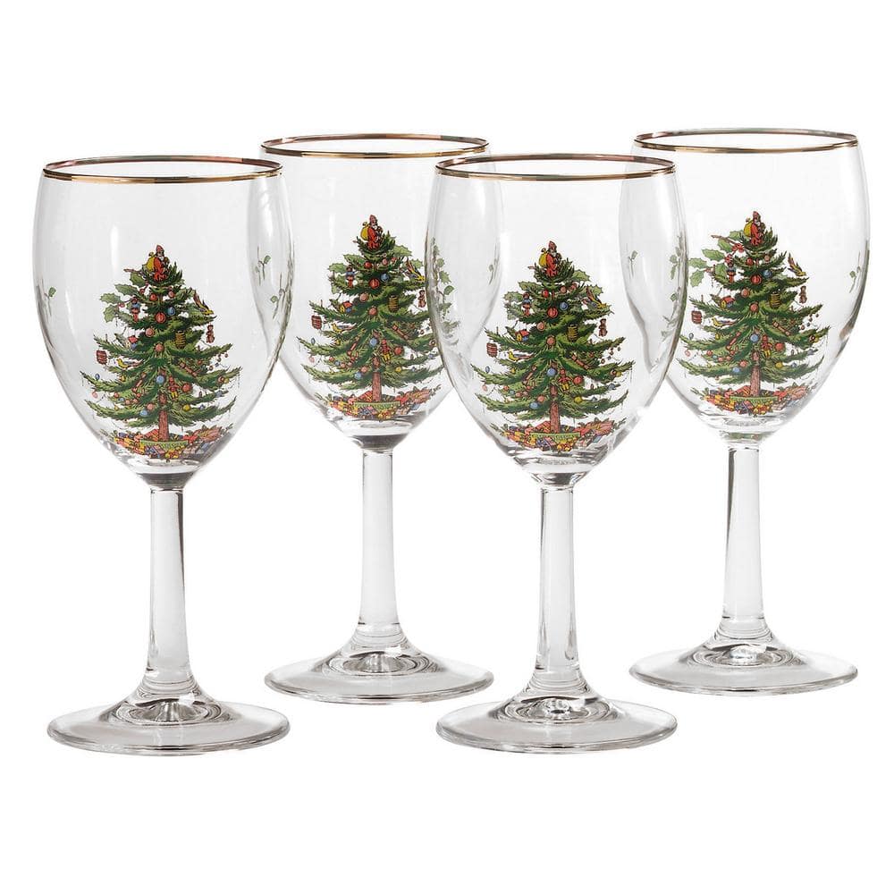 Spode Christmas Tree Stemless Wine Glasses - 2 Piece, In Good Condition