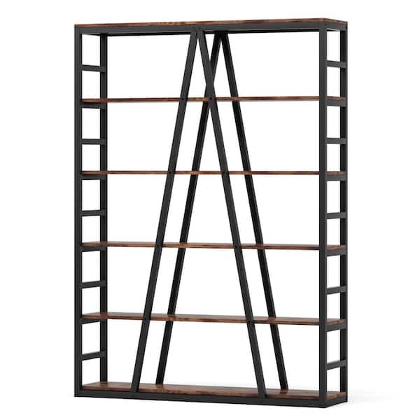 TRIBESIGNS WAY TO ORIGIN Jannelly 47.24 in W Rustic Brown Metal Frame 6 tier Radial Shelves Bookcase Storage Rack Plant Stand