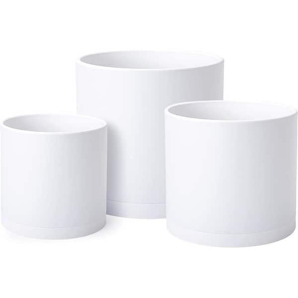 ITOPFOX Modern 10 in. L x 10 in. W x 9.75 in. H Matte White Plastic Round Indoor Planter (3-Pack)