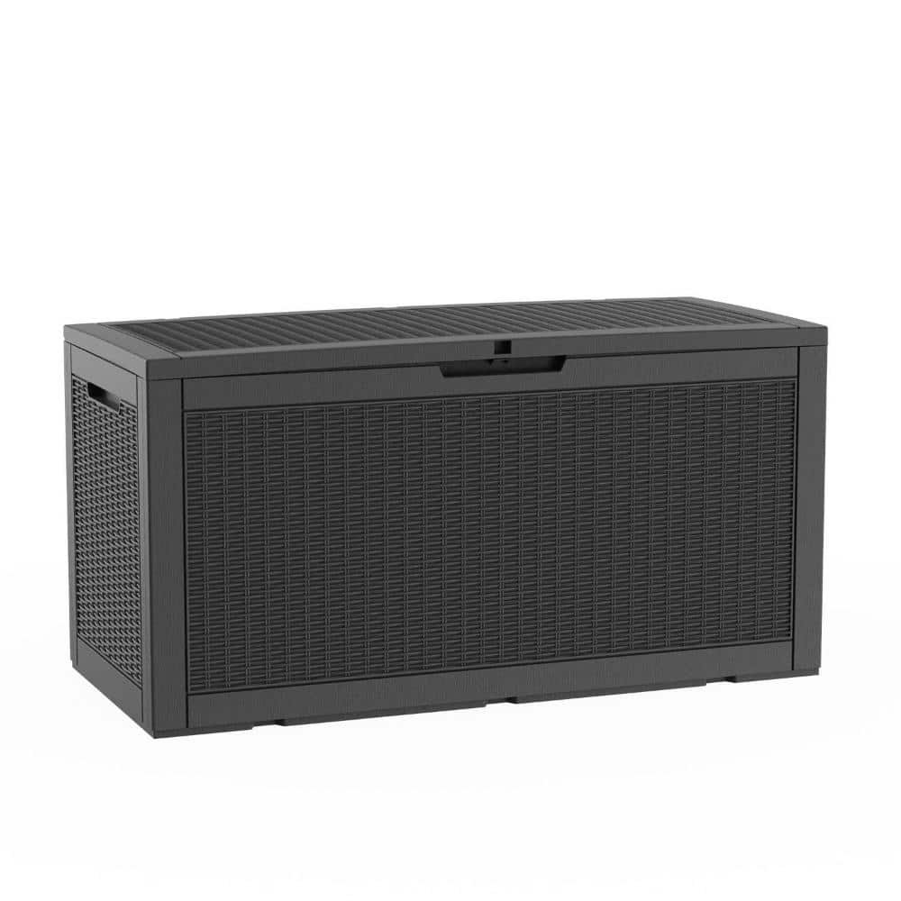 All-Weather 100 Gal. Black Rattan Grain Resin Deck Box with Gas Struts, Lockable Lid for Outdoor Storage price history on PriceWatchPro