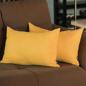 Decorative Farmhouse Yellow 12 in. x 20 in. Lumbar Solid Color Throw Pillow Set of 2
