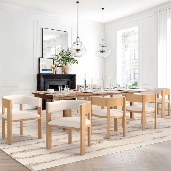 OrangeOne Albert 18 in. Mroden Champagne Chenille Upholstered Solid Wood Frame Dining Chairs with Curved Back Set of 6