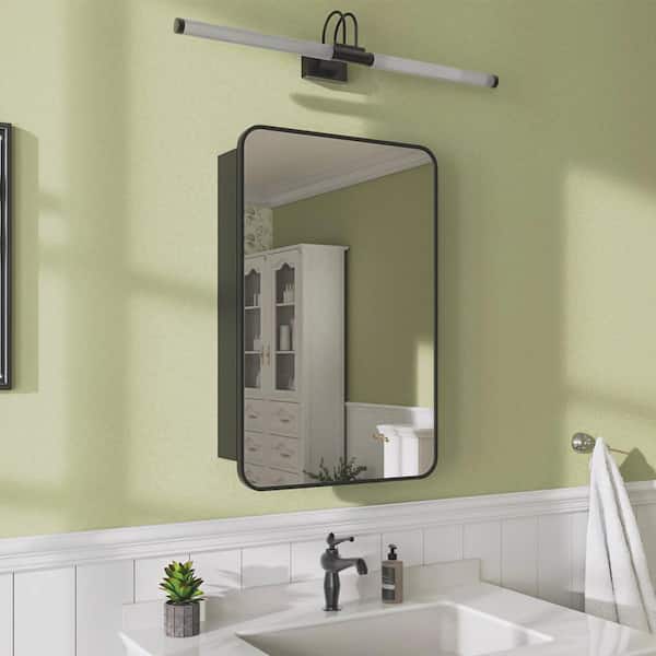 niveal 20 in. W x 26 in. H Rectangular Matte Black Aluminum Recessed/Surface Mount Framed Medicine Cabinet with Mirror