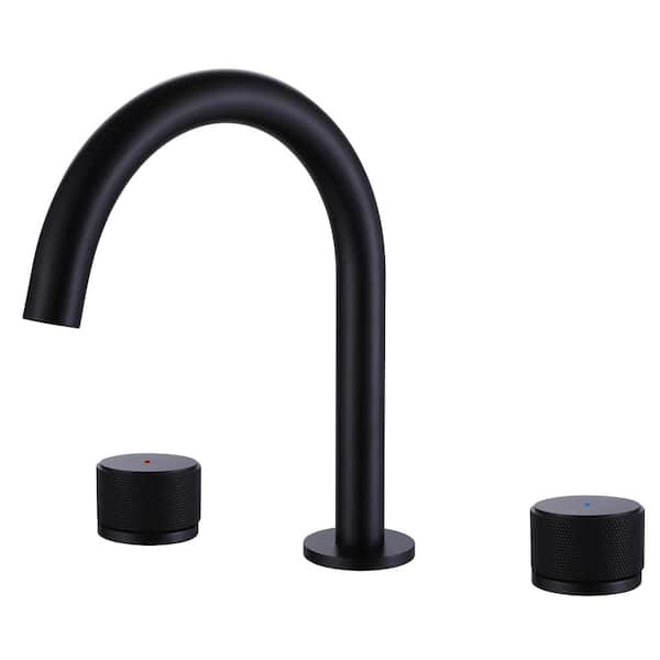 Tomfaucet 8 in. Widespread Deck Mount 2-Handle Bathroom Faucet in Matte Black