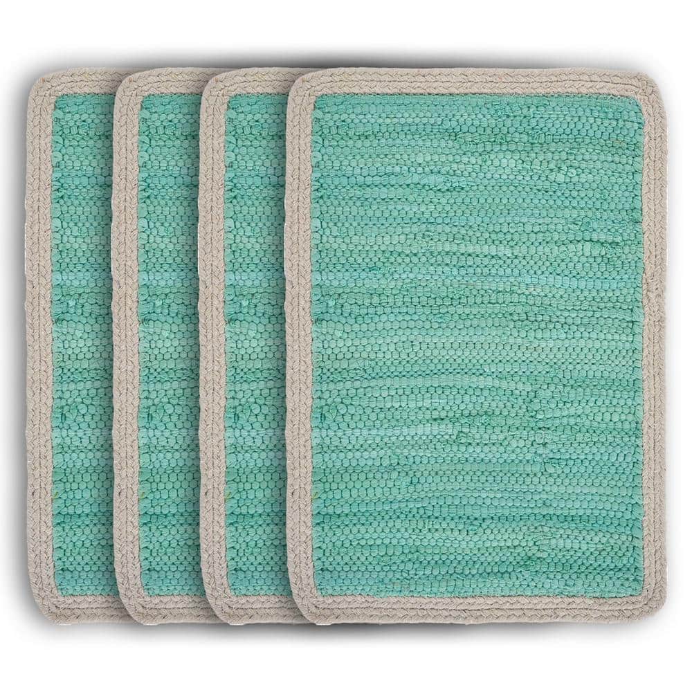 Bordered 19 in. x 13 in. Turquoise Woven Placemat (Set of 4)