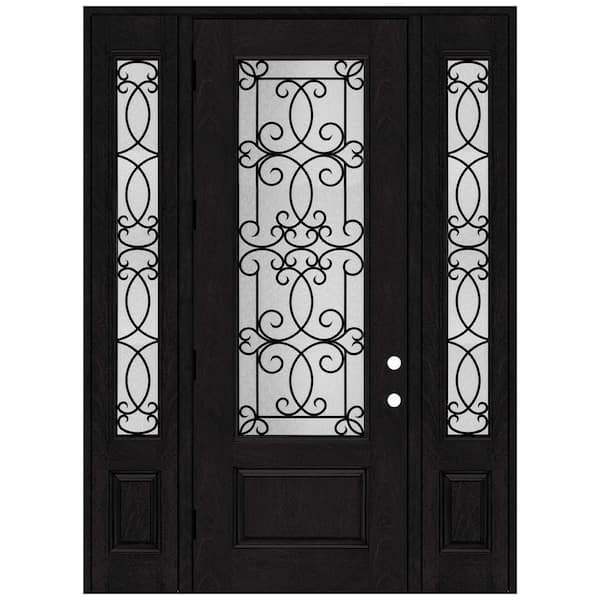 Steves & Sons Regency 64 in. x 96 in. 3/4Lite Georgian Decorative Glass RHOS Onyx Mahogany Fiberglass Prehung Front Door Dbl12 in. SL