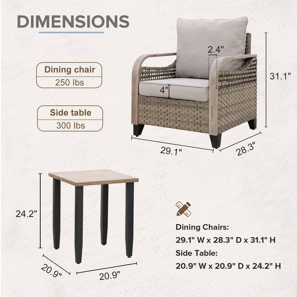 Gray and Brown Wicker Armchair Patio Set with Steel Frame